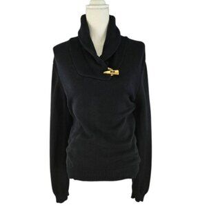 Women’s Shawl Collar Cotton Sweater Toggle Closure Size L